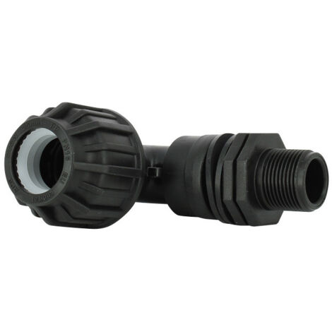 Multicuves – Trop-plein cuve eau 1000L – Raccord coudé pression Ø 25 mm – Filetage mâle 3/4'' pour cuve IBC – 2 joints inclus