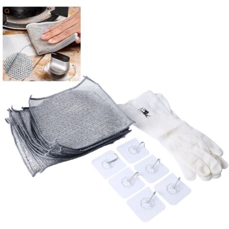 Multidimensionale Küchenreiniger, wiederverwendbare, kratzfreie Metalltücher, 10 Stück mit Haken und Handschuhen für Spülbecken, Arbeitsplatten und Kochfelder