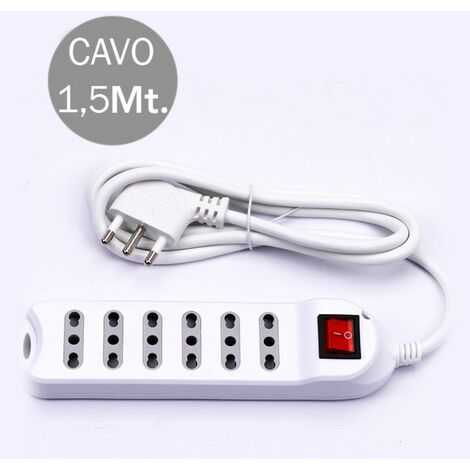 Multienchufe con interruptor luminoso 6 enchufes 10/16 de bipass con soporte de pared blanco 8742