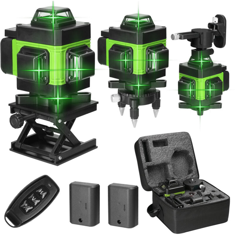 Niveau laser rotatif vertical et horizontal 4D à 16 lignes avec auto-équilibrage, IP54, livré avec 2 batteries