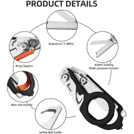 Multifonctionnel Pince Outil pour Camping Extérieur avec Ciseaux Rétractables et Pliables Noir - KZQ