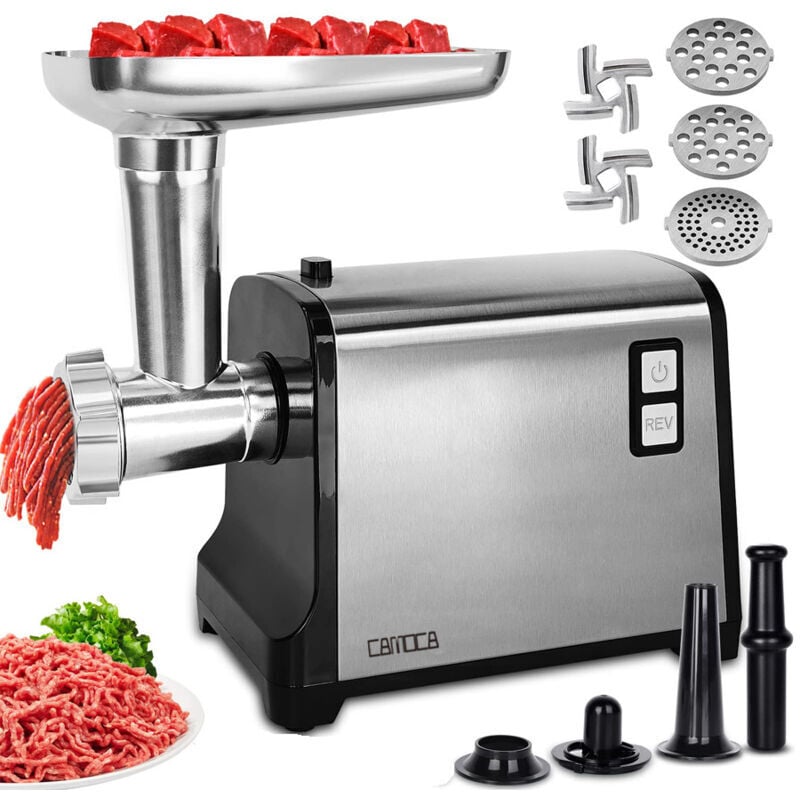 SNQ - Multifonctions Hachoir à viande électrique , avec Poussoir a Saucisse, Hachoir à Viande Professionne,avec 3 plaques de broyage, Accessoire de