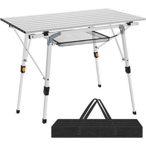 Multifonctions Table Pliante en Aluminium pour 4 Personnes- 91x52cm Jusqu'à Charge 65 kg Hauteur Réglable Argent