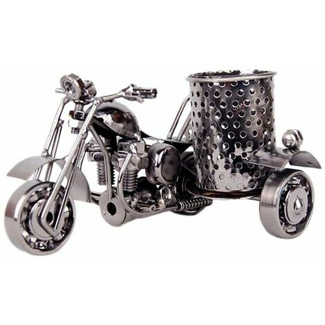 Multifuctional Pen Holder Pen Pot Iron Motorcycle Desk Container Make up Brushes Pot Stationery Case Tidy Decoration Practical Office Home Black