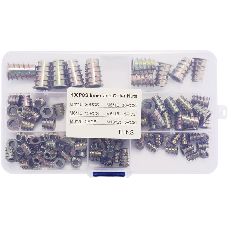 

Multifuncional 100 Uds tuercas interiores y exteriores de aleacion para muebles, enchufe de punta, tapon de rosca, inserto de rosca