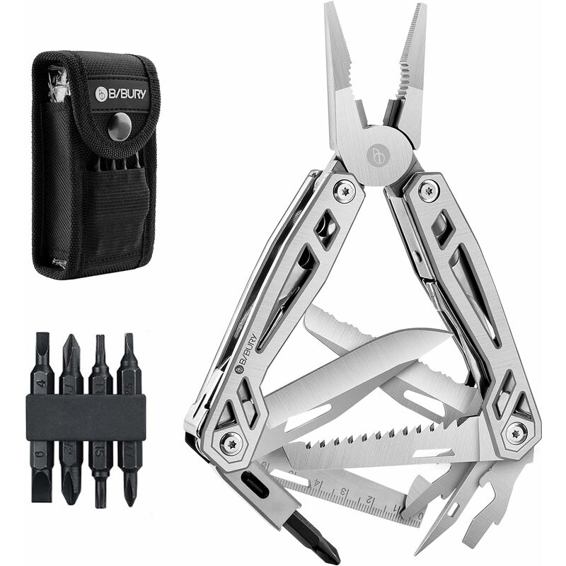 Multifunction Pliers, 21 in 1 Stainless Steel Camping Multitools, Pocket Tool with Knife, Saw, Screwdriver, Multi Tool Swiss Army Knife for Survival