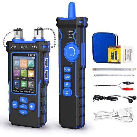 Multifunction PoE network cable tester for Cat5 and Cat6, with OPM/VFL/CONT/SCAN/Illuminate function