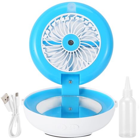 Multifunctional Folding Fan Portable USB Charging Makeup Mirror Humidifier Desktop Cooling FanBlue
