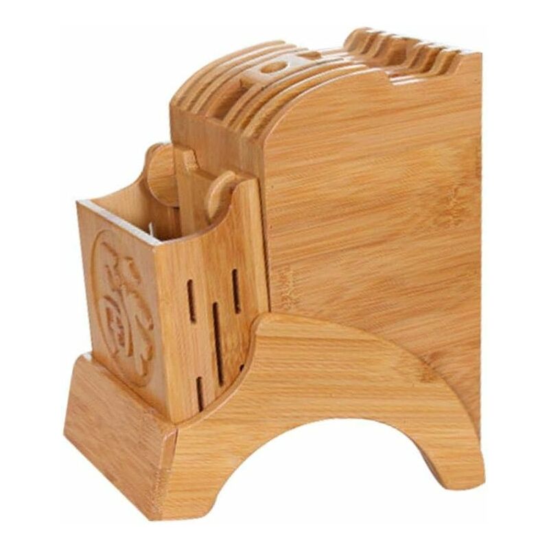 Image of Multifunctional Kitchen Storage Rack - Bamboo Kitchen Knife Block Knife Holder with Stand for An Organized and Tidy Kitchen Knife