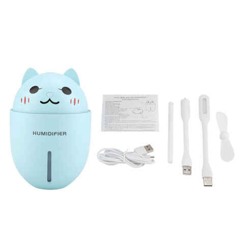Multifunctional Kitty-shaped Ultrasonic Humidifier Night Light Purifier Mini Fan with USB Cable