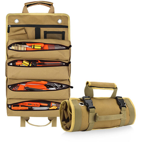 Multifunctional Large Capacity Tool Bag, Maintenance Tool Storage Bag, Hardware Kit, Khaki