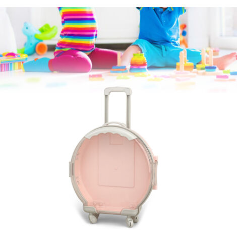 Multifunktionale Aufbewahrungsbox für Kinder, Mini-Kosmetik- und Spielzeugorganizer mit Rollen, runde Kofferform, Reise- und Heimgepäck, hellrosa ABS, 20 x 6,5 x 30,5 cm, tragbar und praktisch.