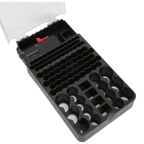 Multifunktionale Batterieaufbewahrungsbox mit 104 Fächern, Tester und 3 Leuchten