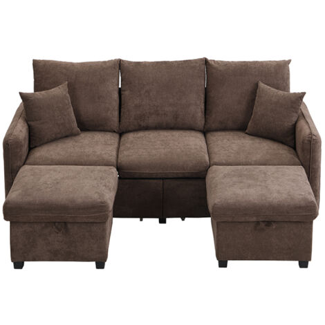 Multifunktionale Ecksofa U-Form-Dreisitzer Polster-Sofa mit Staufunktion – Inklusive Schubladen + Hocker mit Staufach, modular zerlegbares Sofa-Set mit Schlaffunktion, Chenille-Bezug
