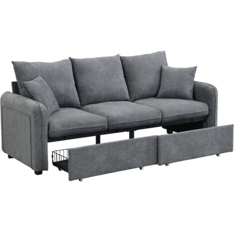 Multifunktionale Ecksofa U-Form-Dreisitzer Polster-Sofa mit Staufunktion – Inklusive Schubladen + Hocker mit Staufach, modular zerlegbares Sofa-Set mit Schlaffunktion, Chenille-Bezug
