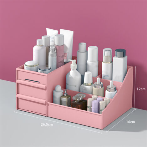 Multifunktionale Kosmetikaufbewahrungsbox mit Fächern – rosa Kunststoff, Maße 26,5 x 16 x 12 cm