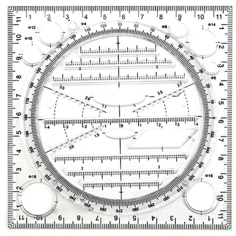 Image of Multifunktionale Kreis-Zeichenvorlage, geometrisches Werkzeug, Messlineal, drehbarer Winkel