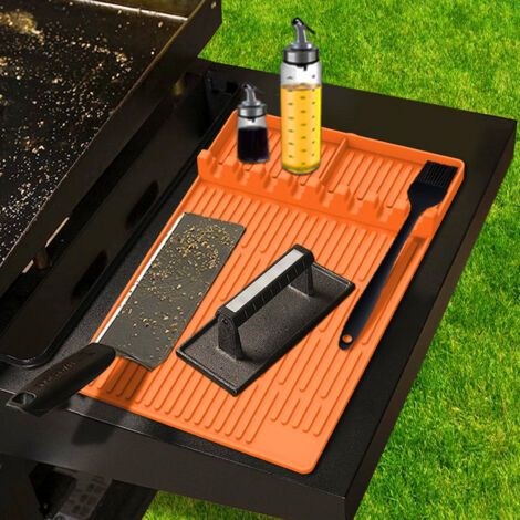 [Multifunktionale Küchenmatte] Hitzebeständige Silikon-Grillmatte mit kratzfesten Utensilien und lebensmittelechtem Material - 450°F - Orange (13-teiliges Set)