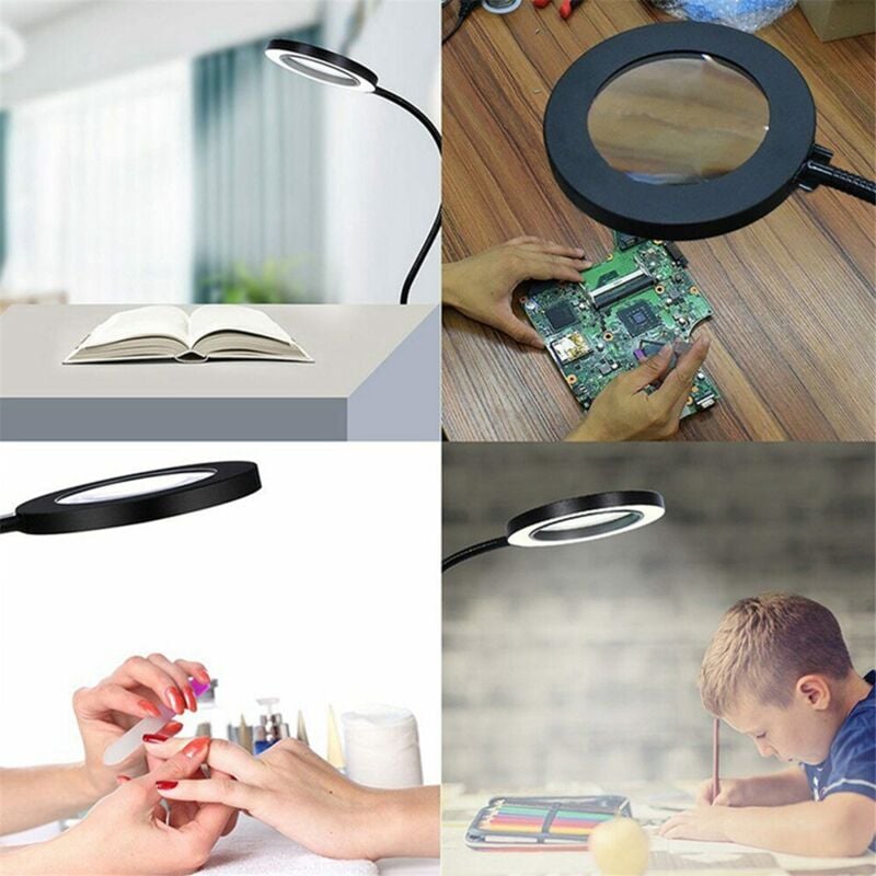 Image of Multifunktionale Schreibtischlampe Lupe mit LED-Leuchten Helfende Hand Lötlupe Lupenwerkzeug