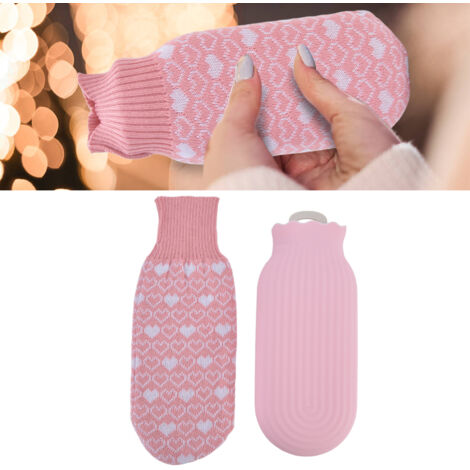Multifunktionale Silikon-Wärmflasche [550 ml] mit Wollbezug, Rosa, für Büro und Zuhause