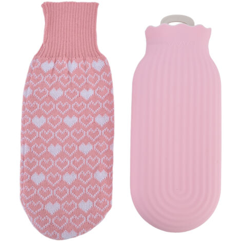 Multifunktionale Silikon-Wärmflasche mit gewebtem Bezug für Zuhause und Büro, 550 ml, Rosa