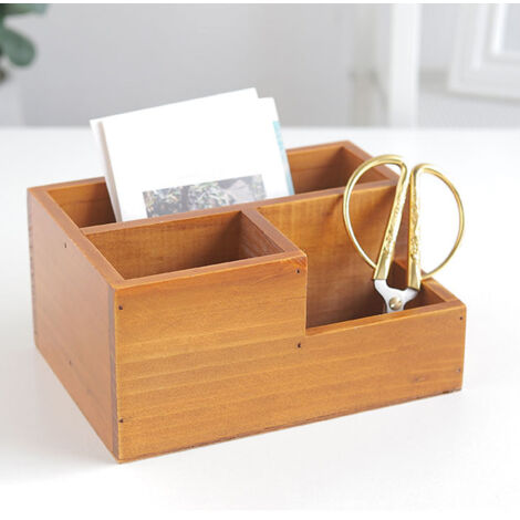 Multifunktionale Vintage-Schreibtischaufbewahrungsbox aus Holz mit 3 Fächern zur Organisation - Organizer-Box