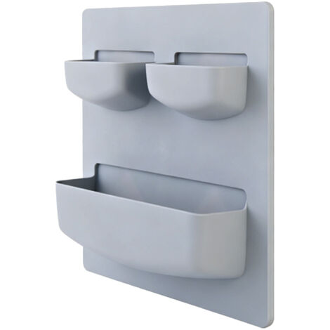 Multifunktionale, wandmontierte Aufbewahrungsbox für Accessoires, Büro und Küche, 21,5 cm horizontal, aus grau-blauem PP mit doppelseitigem Klebeband