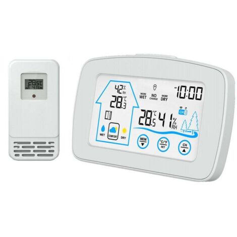 Multifunktionale Wetterstation Innen und Außen Thermohygrometer Kabellose Wetteruhr Elektronische Uhr Lieferung ohne Batterie, Weiß