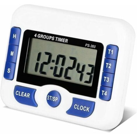 Multifunktionaler 4-Kanal-Countdown-Timer, einstellbarer digitaler Kochtimer, magnetischer Labor-Meeting-Timer mit Weckerfunktion, von DEBUNS