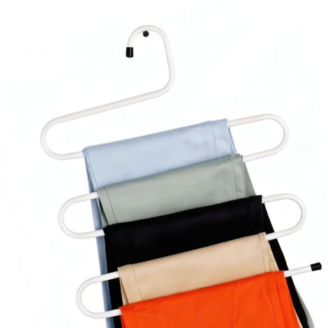 Multifunktionaler, 5-stufiger, S-förmiger Hosenständer, rutschfest, 20 kg Tragkraft, weiß, für optimale Schrankplatznutzung