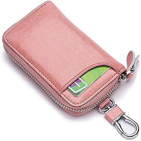 Multifunktionaler Autoschlüsselanhänger aus Leder (rosa), Schlüsseletui, Schlüsselbrieftasche, multifunktionaler Schiebeschlüsselhalter