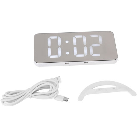 Multifunktionaler digitaler LED-Wecker mit 2 USB-Anschlüssen und automatischer Dimmfunktion für Schlafzimmer und Büro TS-8201-W