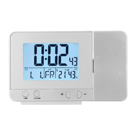Multifunktionaler digitaler LED-Wecker mit Projektion, Thermometer und USB-Anschluss (Silber)