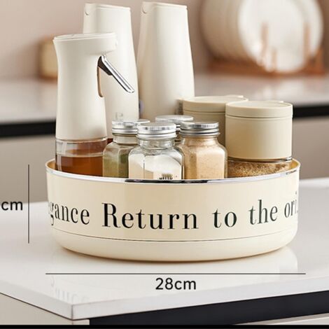Multifunktionaler, drehbarer Schreibtisch-Organizer – für Küche und Kosmetik, 360° drehbare Ablage mit Fächern, PET-Material, Maße 28 x 9 cm, 1 Stück