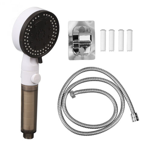 Multifunktionaler Duschkopf mit 10 Strahlarten, 1,5 m Schlauch mit Anti-Kalk-Filter, Doppelhakenhalterung und drehbarem Sockel, Silber