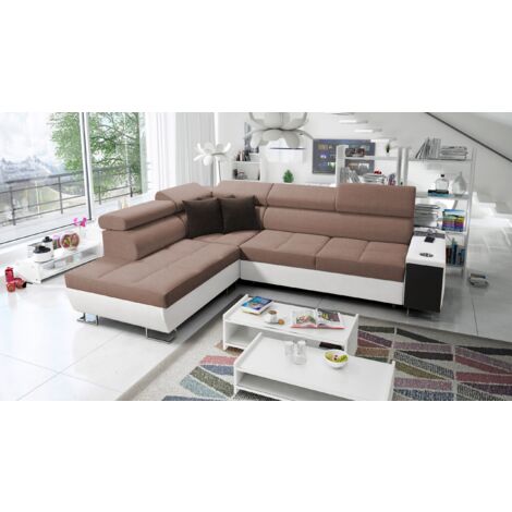 Multifunktionaler Eckschrank MORENA VII,  Kunstleder/Sawana Weiß/Braun Links