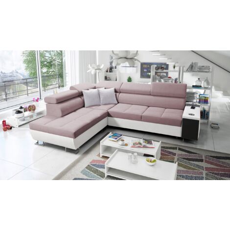 Multifunktionaler Eckschrank MORENA VII,  Kunstleder/Sawana Weiß/Rosa Links