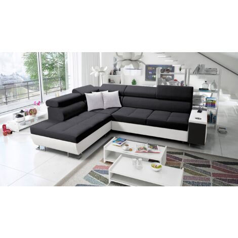 Multifunktionaler Eckschrank MORENA VII,  Kunstleder/Sawana Weiß/Schwarz Links