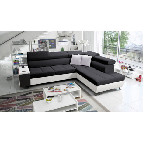 Multifunktionaler Eckschrank MORENA VII,  Kunstleder/Sawana Weiß/Schwarz Rechts