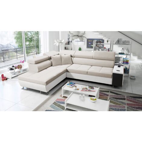 Multifunktionaler Eckschrank MORENA VII,  Kunstleder/Uttario Velvet Weiß/Beige Links