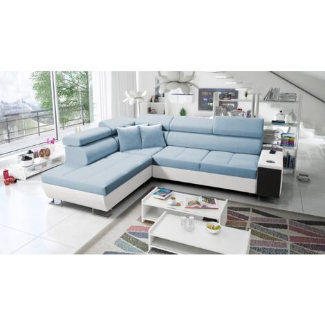 Multifunktionaler Eckschrank MORENA VII,  Kunstleder/Uttario Velvet Weiß/Blau Links
