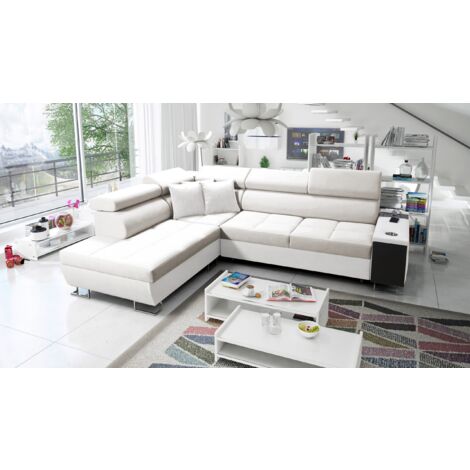 Multifunktionaler Eckschrank MORENA VII,  Kunstleder/Uttario Velvet Weiß/Ecru Links