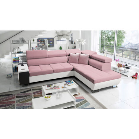 Multifunktionaler Eckschrank MORENA VII,   Kunstleder/Uttario Velvet Weiß/Rosa Rechts