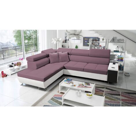Multifunktionaler Eckschrank MORENA VII,  Kunstleder/Uttario Velvet Weiß/Violett Links