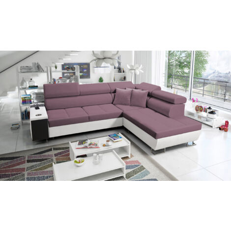 Multifunktionaler Eckschrank MORENA VII,  Kunstleder/Uttario Velvet Weiß/Violett Rechts