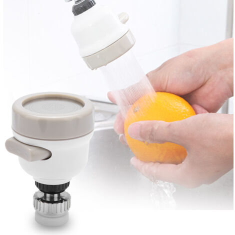 Multifunktionaler Filterwasserhahn – 360° drehbar und wassersparend mit 3 Modi – ABS/Silikon/Metallgrau-Weiß