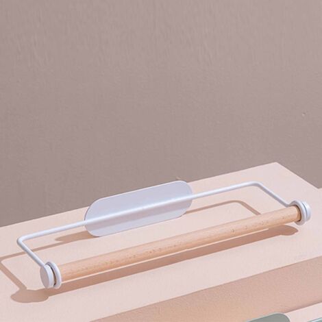 Multifunktionaler Klebehandtuch-/Folienhalter, Wandmontage, Edelstahl und weißes Holz, kein Bohren erforderlich, ManoKitchen FIX+