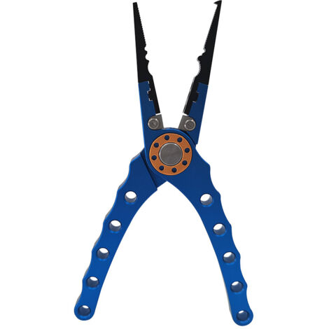 Multifunktionaler Ködergreifer aus Aluminiumlegierung, Angelgreifer, Fischkontrollgerät mit Sicherheitsseil, seewasserbeständig, rostbeständig, Outdoor-Zubehör, blau.