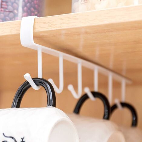 Multifunktionaler, korrosionsbeständiger Wandhaken aus Eisen mit 6 Haken, zur Aufbewahrung an Küchenschränken und im Wohnzimmer, weiß.