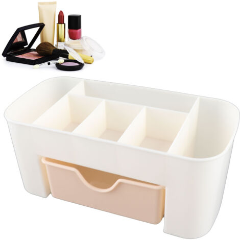 Multifunktionaler Kosmetik-Organizer aus PP, Schreibtisch-Organizer mit 6 Fächern und einer Schublade, Rosa, Maße 20 x 10 cm